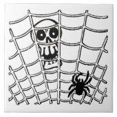 Spinne im Web mit Skull Halloween Tile Fliese (Vorderseite)
