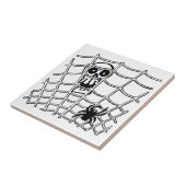 Spinne im Web mit Skull Halloween Tile Fliese (Seite)