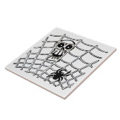 Spinne im Web mit Skull Halloween Tile Fliese (Seite)
