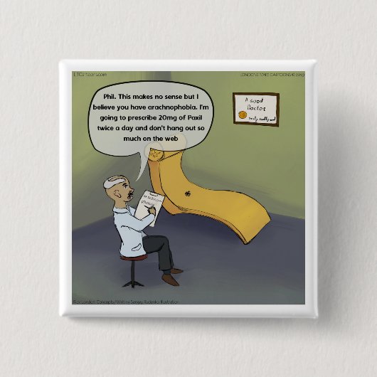 Spinne mit Arachnophobie in Therapie lustig Button (Vorderseite)