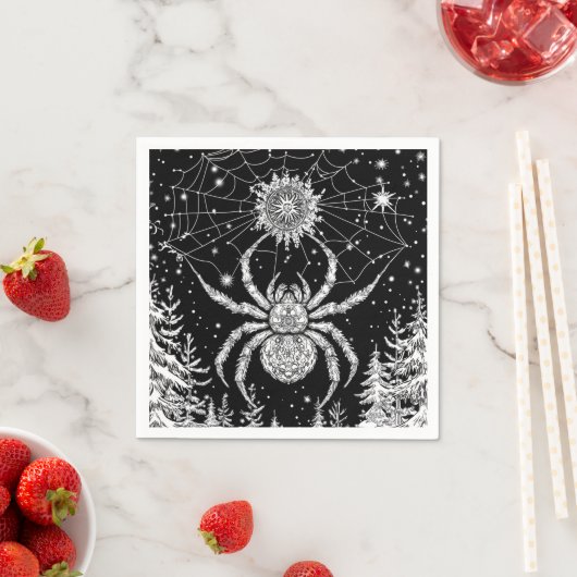 Spinne mit Mandala im magischen Netz Sternenhimmel Serviette (Beispiel)