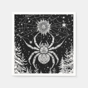 Spinne mit Mandala im magischen Netz Sternenhimmel Serviette