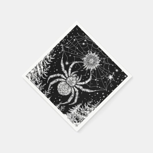 Spinne mit Mandala im magischen Netz Sternenhimmel Serviette (Ecke)