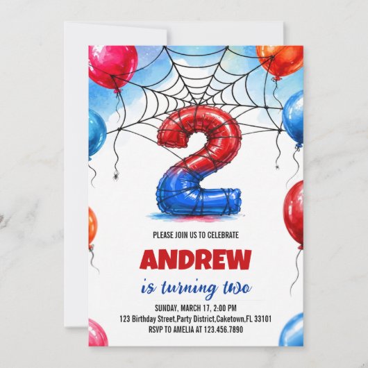 Spinne Superheld Web Ballons Junge Geburtstag Einladung (Vorderseite)