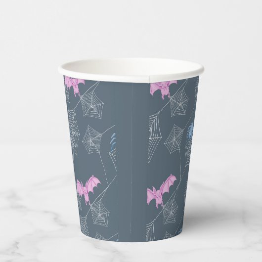 Spinne und Fledermaus im Netz Pappbecher (Rechts)