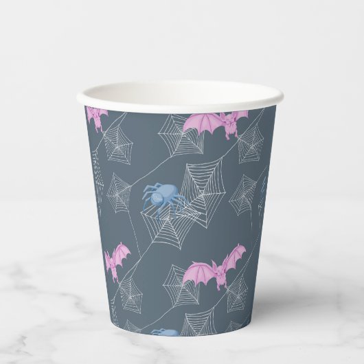 Spinne und Fledermaus im Netz Pappbecher (Vorderseite)