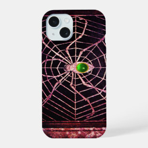 SPINNE UND NETZ Grüne Smaragd-Edelstein Schwarz iPhone 15 Hülle