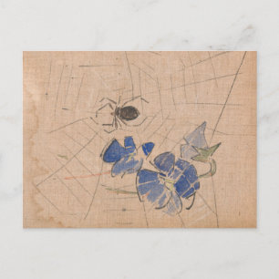 Spinne und Netz mit blauen Blumen Joseph Crawhal Postkarte