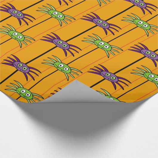 Spinnen auf Orange Halloween Pattern Wrapping Pape Geschenkpapier (Ecke)