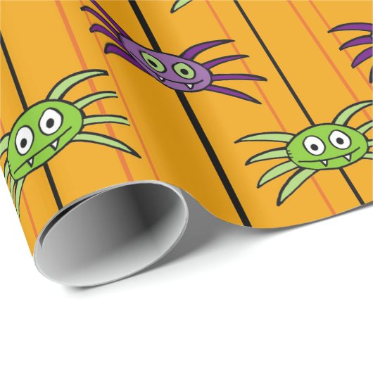 Spinnen auf Orange Halloween Pattern Wrapping Pape Geschenkpapier (Rolleneckpunkt)