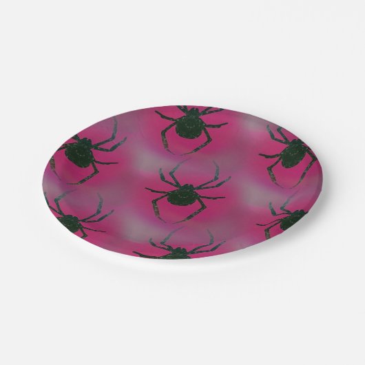Spinnen auf rosa pappteller (Schrägansicht)