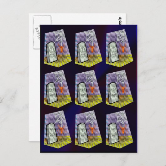 Spinnen aus dem Web und ein RIP Marker Muster Postkarte (Vorne/Hinten)