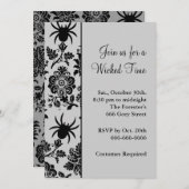 Spinnen-Damast Halloweeen Einladung (grau) (Vorne/Hinten)