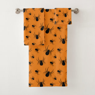 Spinnen Halloween Muster Schwarz und Orange Badhandtuch Set