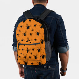 Spinnen Halloween Muster Schwarz und Orange Bedruckter Rucksack