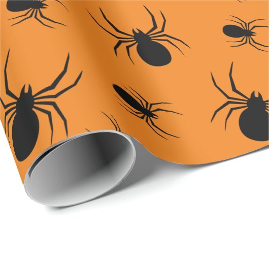 Spinnen Halloween Muster Schwarz und Orange Geschenkpapier (Rolleneckpunkt)