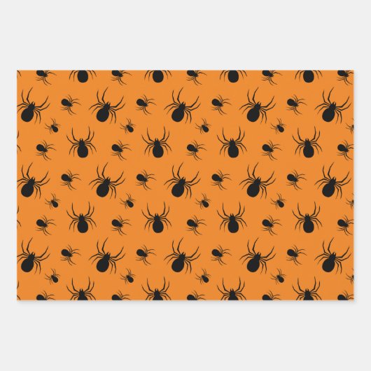 Spinnen Halloween Muster Schwarz und Orange Geschenkpapier Set (Vorderseite 3)