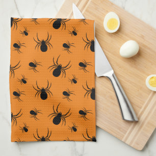 Spinnen Halloween Muster Schwarz und Orange Geschirrtuch
