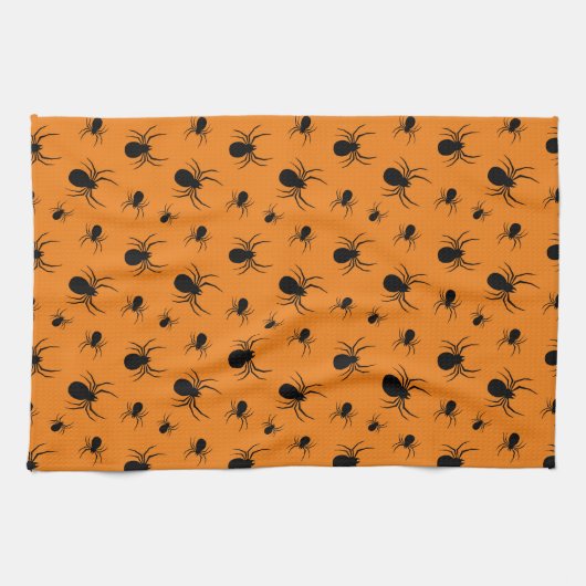 Spinnen Halloween Muster Schwarz und Orange Geschirrtuch (Horizontal)