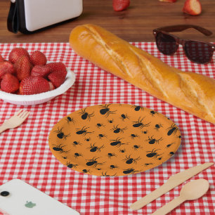 Spinnen Halloween Muster Schwarz und Orange Pappteller