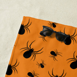 Spinnen Halloween Muster Schwarz und Orange Strandtuch