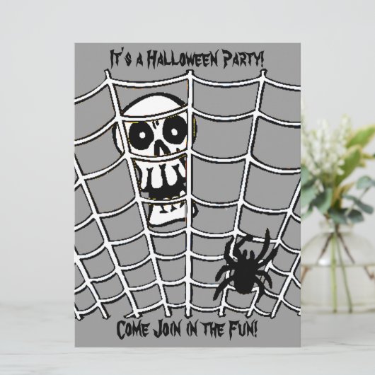 Spinnen im Web mit Schädel Einladung (Stehend Vorderseite)