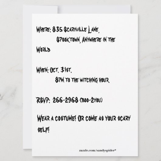 Spinnen im Web mit Schädel Einladung (Rückseite)