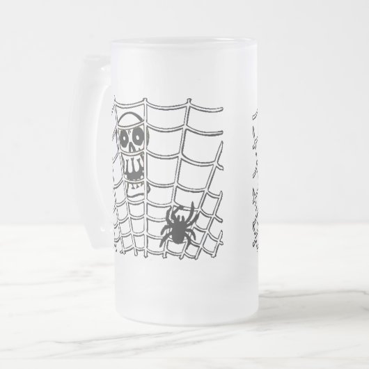 Spinnen im Web mit Schädel Mattglas Bierglas (Vorderseite Links)