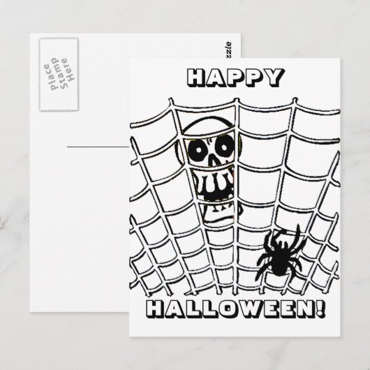 Spinnen im Web mit Schädel Postkarte (Vorne/Hinten)