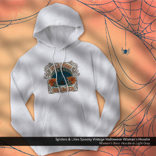 Spinnen & Lilien Gruselige Vintage-Halloween-Frau Hoodie