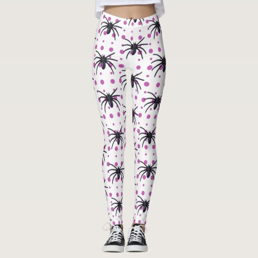 Spinnen mit Lila Punkten Halloween Leggings (Vorderseite)