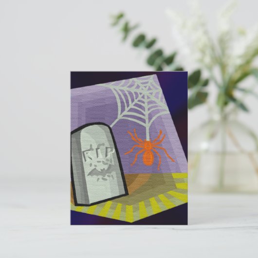 Spinnen mit Web & RIP Marker Postkarte (Stehend Vorderseite)