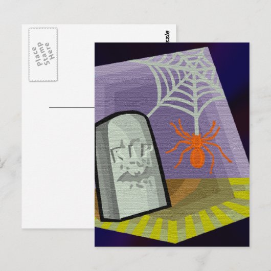Spinnen mit Web & RIP Marker Postkarte (Vorne/Hinten)