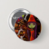 Spinnen-Netz-Hexe-Halloween-Knopf Button (Vorne & Hinten)