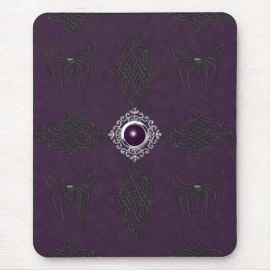 Spinnen u. lila u. silberner gotischer Edelstein Mousepad (Vorne)