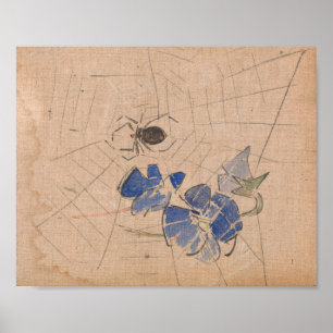 Spinnen und Web mit blauen Blumen   Joseph Crawhal Poster