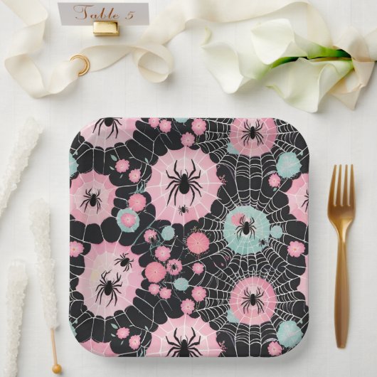 Spinnen und Weben in rosa und blassfarbener Blues  Pappteller (Hochzeit)