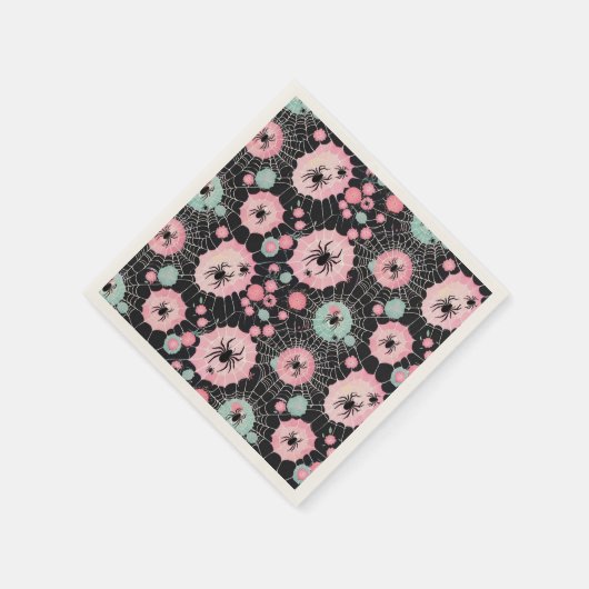 Spinnen und Weben in rosa und blassfarbener Blues Serviette (Ecke)