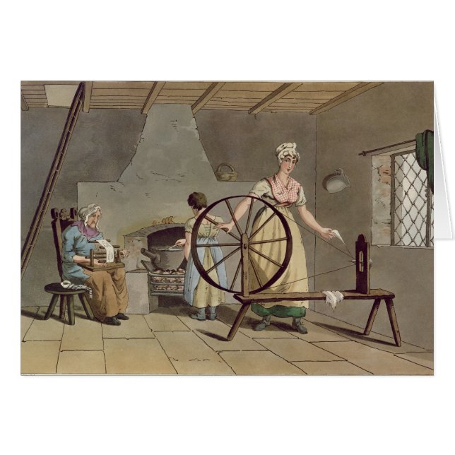 Spinnende Frau, 'vom Kostüm von Yorkshire (Vorderseite (Horizontal))