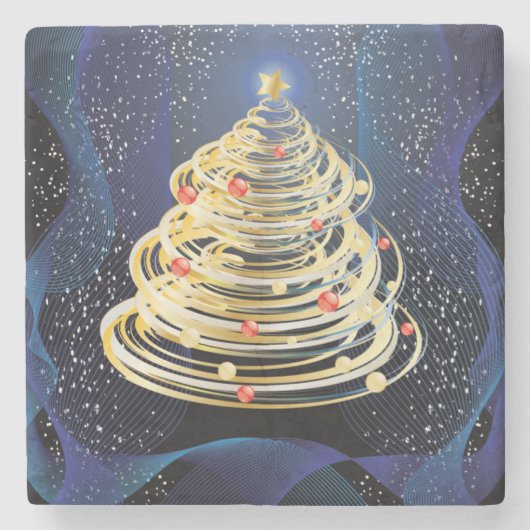 Spinnender GoldWirbels-moderner Weihnachtsbaum Steinuntersetzer (Vorderseite)