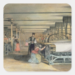 Spinnender Powerwebstuhl, 1834 Quadratischer Aufkleber