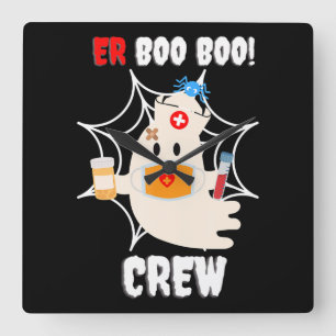 Spinnengeschenk Boo Crew Nurse Halloween Niedlic Quadratische Wanduhr