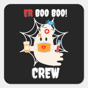 Spinnengeschenk   Boo Crew Nurse Halloween Niedlic Quadratischer Aufkleber