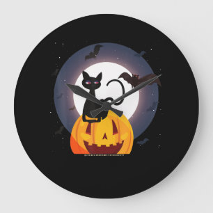 Spinnengeschenk Halloween Black Cat Spipumkin Große Wanduhr