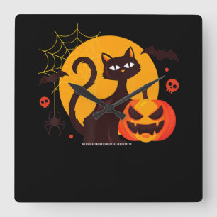 Spinnengeschenk Halloween Black Cat Spipumkin Quadratische Wanduhr