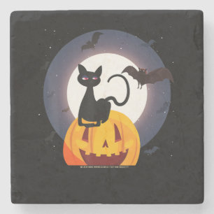 Spinnengeschenk Halloween Black Cat Spipumkin Steinuntersetzer