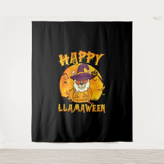 Spinnengeschenk | Happy Llamaween Llama Hexe Spide Wandteppich (Vorderseite)