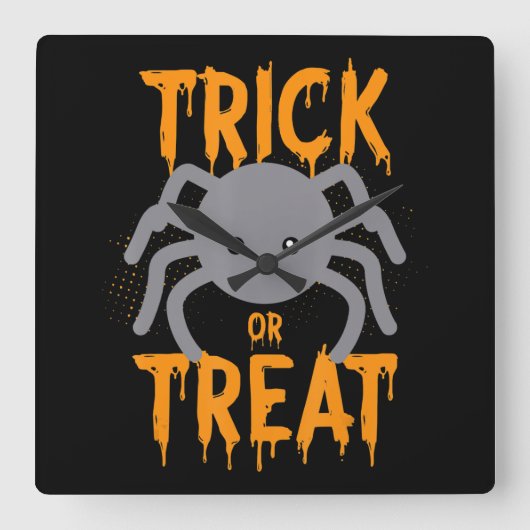 Spinnengeschenk | Spinne - Trick oder Treat - Hall Quadratische Wanduhr (Vorderseite)