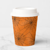 Spinnennetz auf Orange Halloween Paper Cup Pappbecher (Vorderseite)