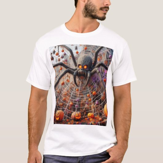 Spinnennetz-Design zu Halloween in Shirt (Vorderseite)
